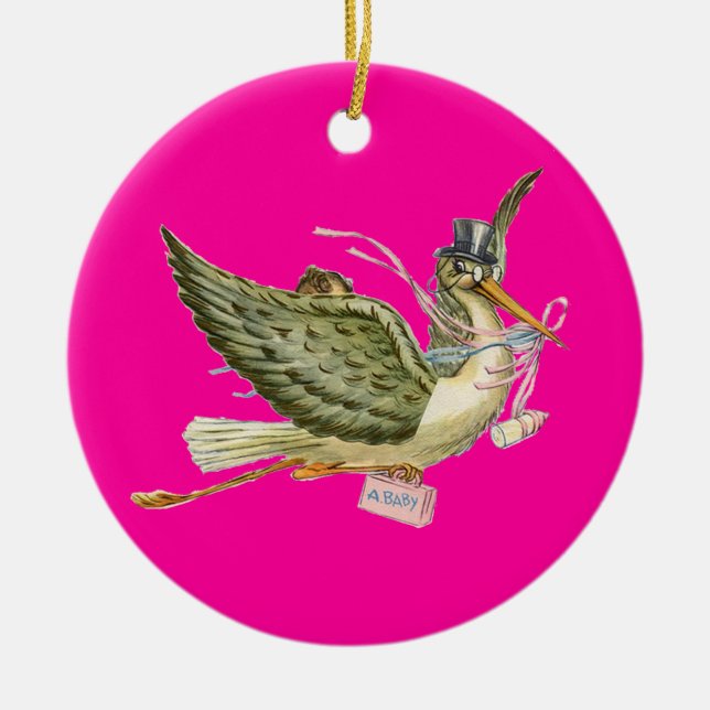 Ornement En Céramique STORK BÉBÉ FILLE DOUCHE MONOGRAM Améthyste rose (Devant)
