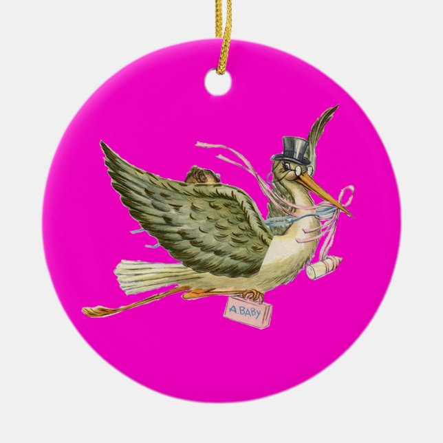 Ornement En Céramique STORK BÉBÉ FILLE DOUCHE MONOGRAM Améthyste rose (Devant)