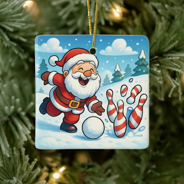 Ornement En Céramique Striking Santa Bowling Candy Cane Lane Personalize (Arbre)