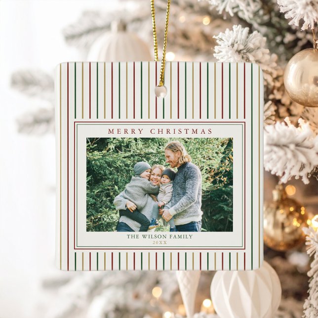 Ornement En Céramique Stripes de Noël une photo (Créateur téléchargé)