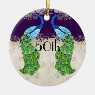 Ornement En Céramique Style Art Déco Peacock Vintage dentelle foncé viol