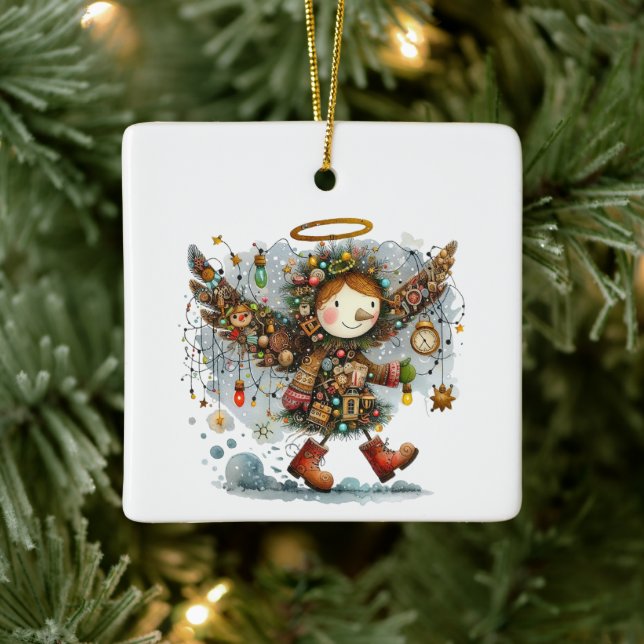 Ornement En Céramique Style Art Moderne Quirky Christmas Angel (Arbre)