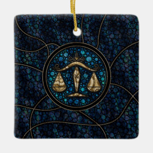 Ornement En Céramique Style Art Zodiac Dot de Libra Gold Abalone