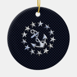 Ornement En Céramique Style Carbone Bleu Nautique Chrome Yacht Drapeau I