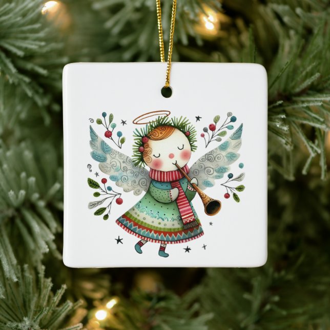 Ornement En Céramique Style d'art populaire mignonne Angel (Arbre)