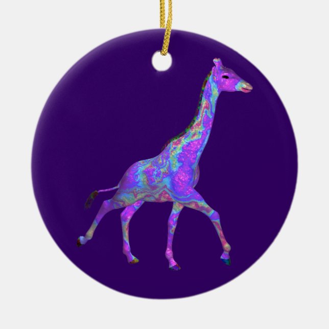 Ornement En Céramique Style hippie étincelant Giraffe violette (Devant)