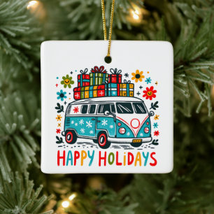 Ornement En Céramique Style Hippie Good Vibes Super Christmas Van