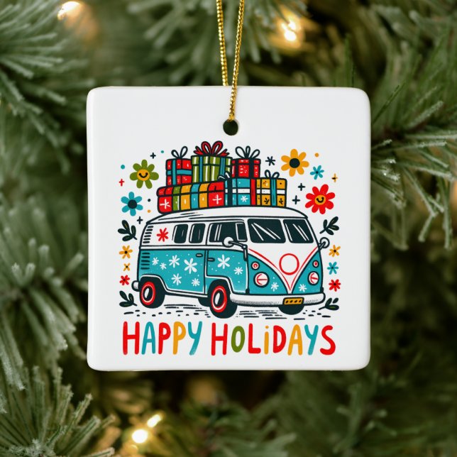 Ornement En Céramique Style Hippie Good Vibes Super Christmas Van (Arbre)