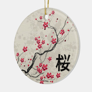 Ornement En Céramique Style oriental Sakura Cherry Blossom Art