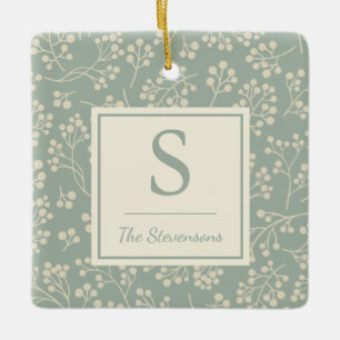 Ornement En Céramique Style Sage Floral Pattern Agritourisme Monogramme