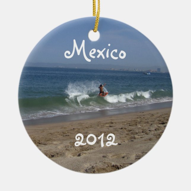 Ornement En Céramique Succès de Skimboarder ; Souvenir du Mexique (Devant)