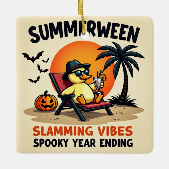 Ornement En Céramique Summer Duck And Pretty Witch Halloween (Devant)