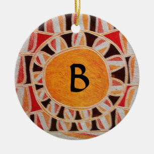 Ornement En Céramique SUN SOLAIRE ÉNERGIE MONOGRAMME jaune orange rouge