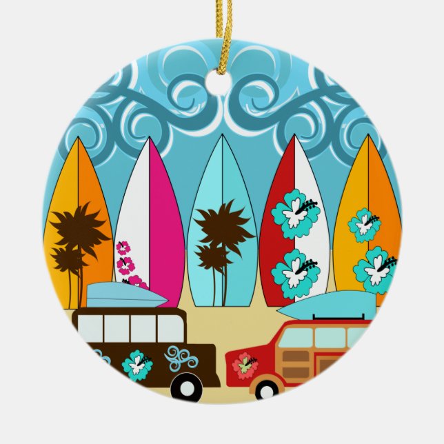 Ornement En Céramique Surfboards Beach Bum Surfing Hippie Vans (Devant)