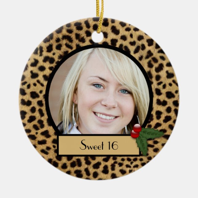 Ornement En Céramique Sweet 16 Empreinte de léopard Noël Ornament (Devant)