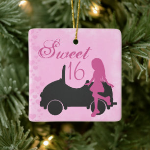 Ornement En Céramique Sweet 16 Voiture Personnalisé Sweet sixteen rose n