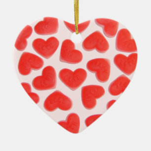 Ornement En Céramique Sweet Hearts rose 'Nom & Date' coeur rouge dos