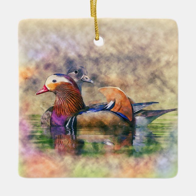 Ornement En Céramique Symbole de Feng Shui de canards de mandarine (Devant)