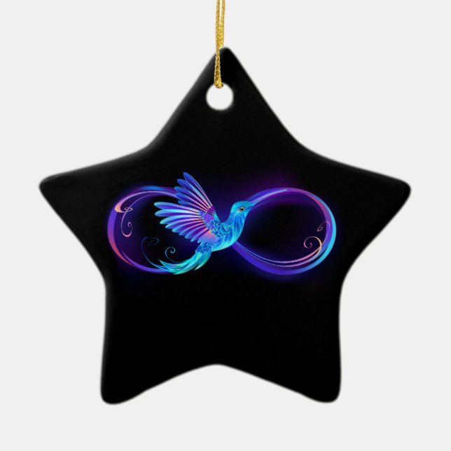 Ornement En Céramique Symbole de Neon Infinity par Glowing Hummingbird (Devant)