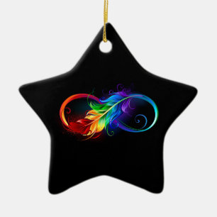 Ornement En Céramique Symbole d'infini avec plume arc-en-ciel
