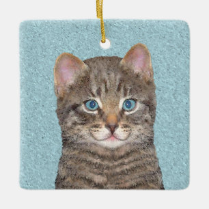 Ornement En Céramique Tabby Gris Peinture Chat - Cute Original Art Chat
