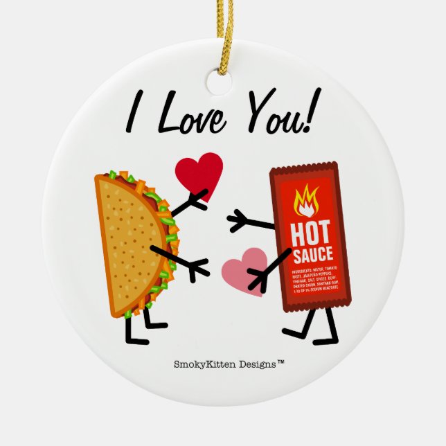 Ornement En Céramique Taco et sauce chaude - je t'aime ! (Devant)