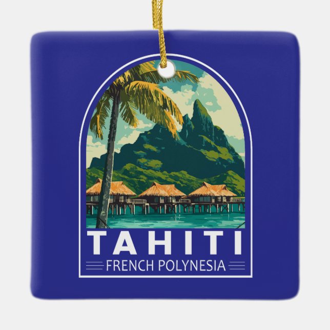 Ornement En Céramique Tahiti Polynésie Française Voyage Emblem (Devant)