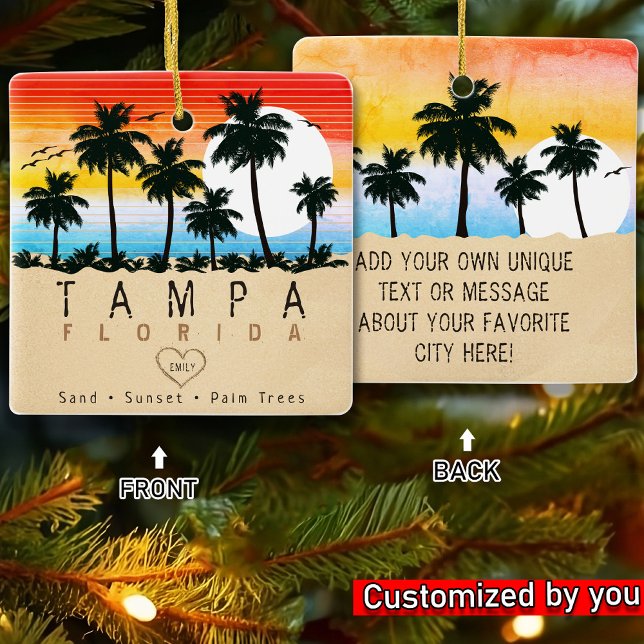 Ornement En Céramique Tampa Floride Rétro Palmiers Souvenir 80s (Créateur téléchargé)