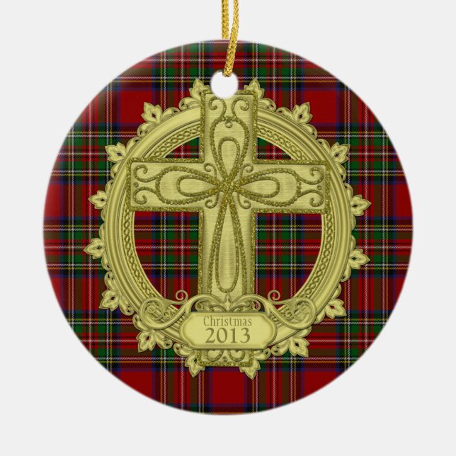 Ornement En Céramique Tartan Celtic Cross Noël Noël Modèle photo (Devant)