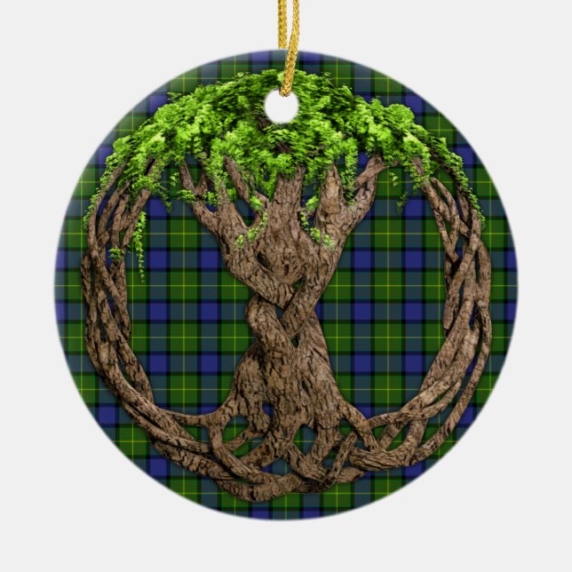 Ornement En Céramique Tartan de Muir de clan et arbre de la vie celtique (Devant)