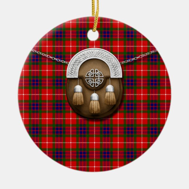 Ornement En Céramique Tartan et escarcelle de Fraser de clan (Devant)
