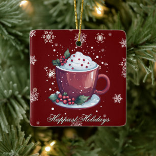 Ornement En Céramique Tasse de chocolat chaud de Noël Rouge