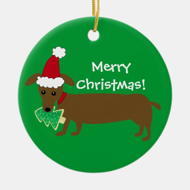 Ornement En Céramique Teckel de Joyeux Noël (Devant)