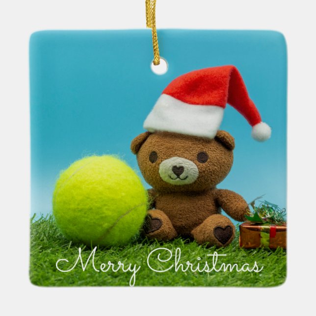 Ornement En Céramique Tennis Noël avec ours en peluche & cadeaux ornemen (Devant)