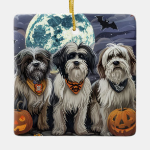 Ornement En Céramique Terrier Tibétain Halloween Épouvantable