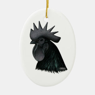 Ornement En Céramique Tête de coq d'Ayam Cemani