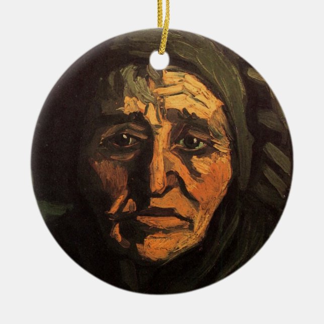 Ornement En Céramique Tête de paysanne avec coiffe de dentelle par Vince (Devant)