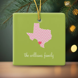 Ornement En Céramique Texas Love with Custom Heart and Family Name