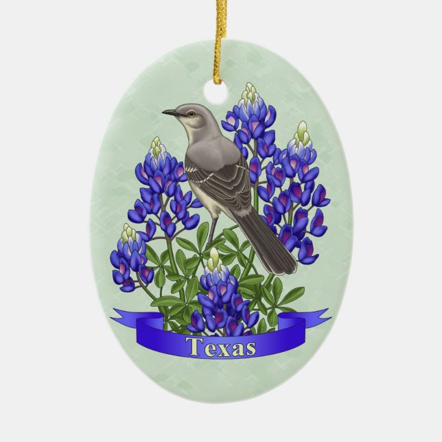 Ornement En Céramique Texas State Mockingbird & Bluebonnet Flower (Devant)