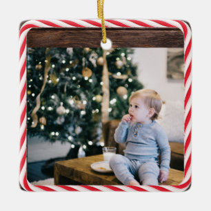 Ornement En Céramique Texte/Photo personnalisé Motif en bois de bonbon d