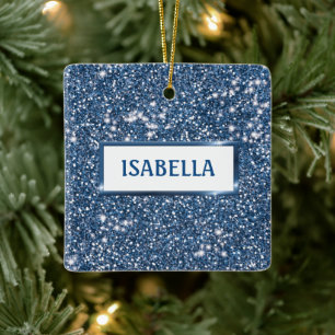 Ornement En Céramique Texture de paillettes bleues fausses avec nom pers