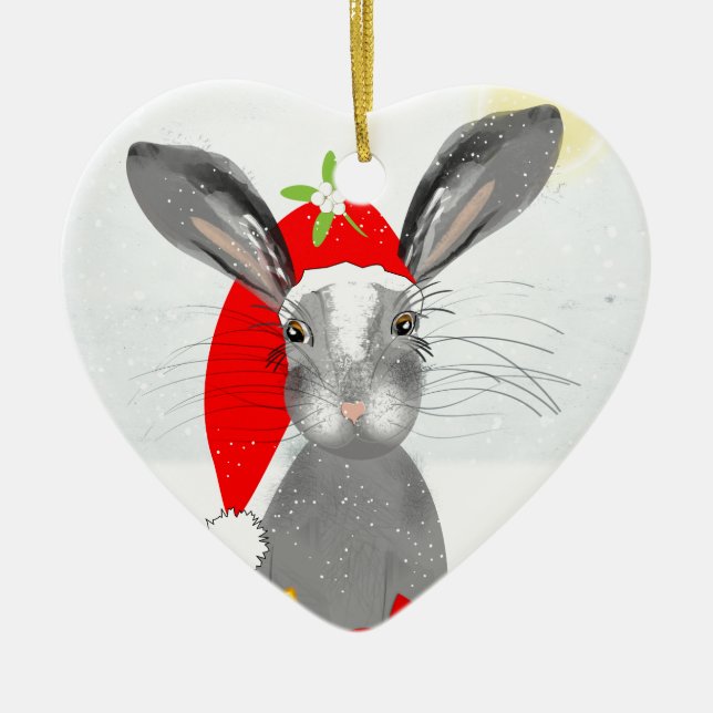 Ornement En Céramique Thème de Noël de lapin lapin mignon (Devant)