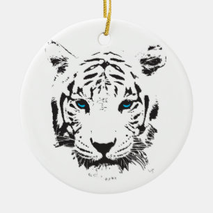 Ornement En Céramique Tigre blanc aux yeux bleus