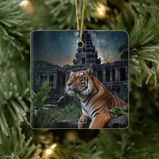 Ornement En Céramique Tigre et Temple (Arbre)