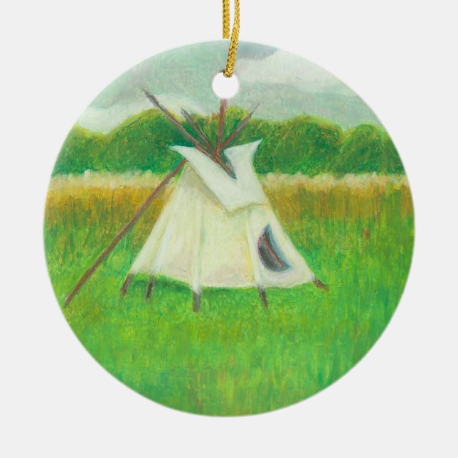 Ornement En Céramique Tipi central de dessin de paysage du Minnesota de (Devant)