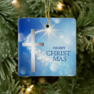 Ornement En Céramique Tir Star Christian Silver Cross Noël