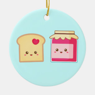 Ornement En Céramique Toast Mignon et Confiture de Fraises, Répandre l'A