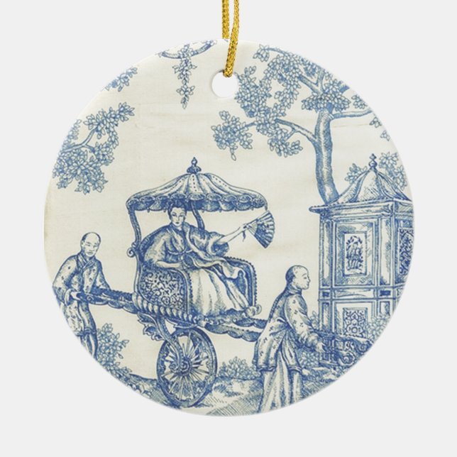 Ornement En Céramique Toile en bleu et blanc (Devant)