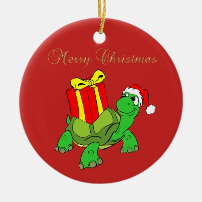 Ornement En Céramique Tortue adorable chapeau de Père Noël,Cadeau Joyeux (Devant)