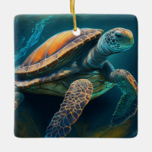 Ornement En Céramique Tortue de mer nageant dans l'océan